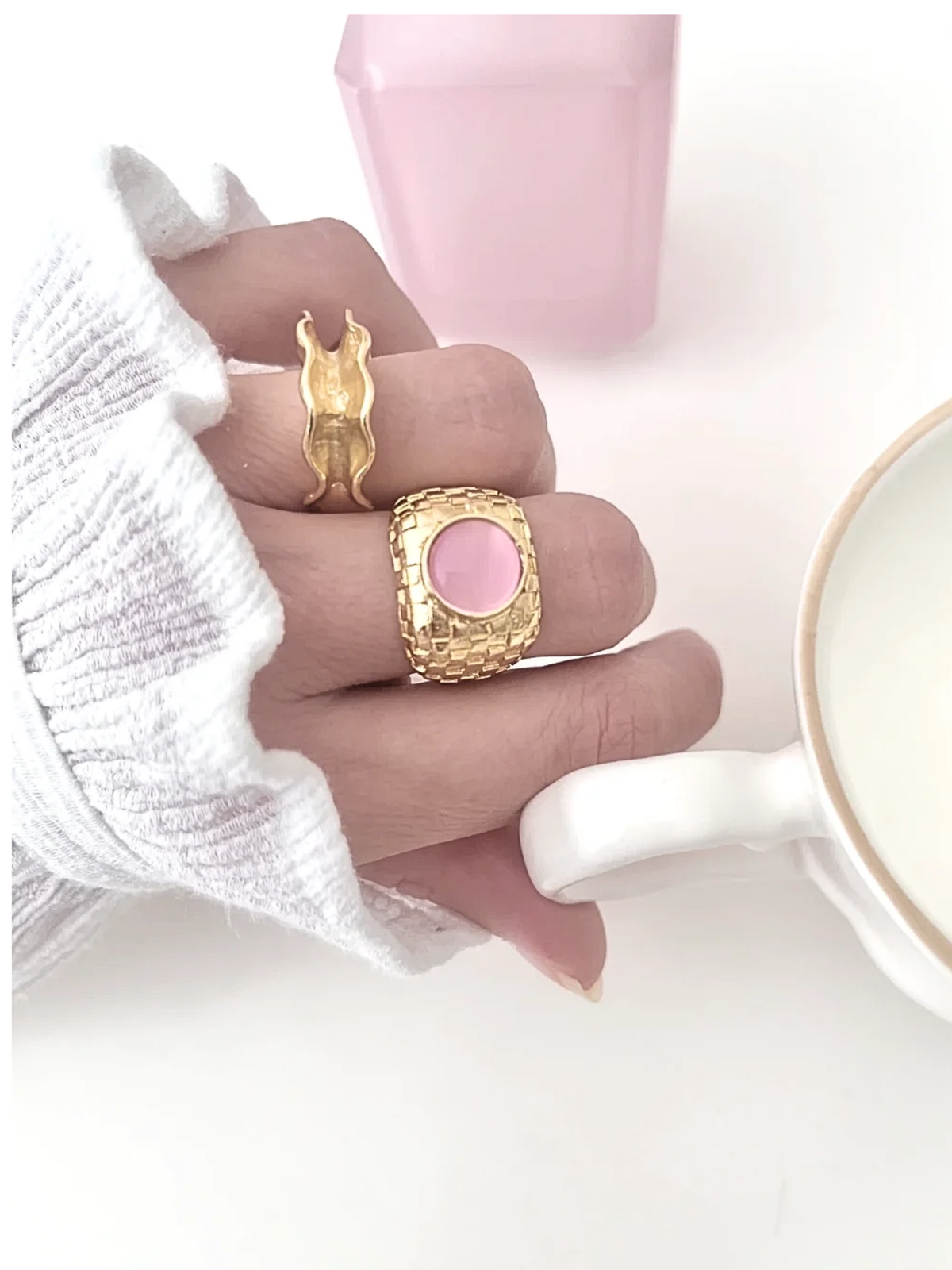 Bague ajustable pierre rose