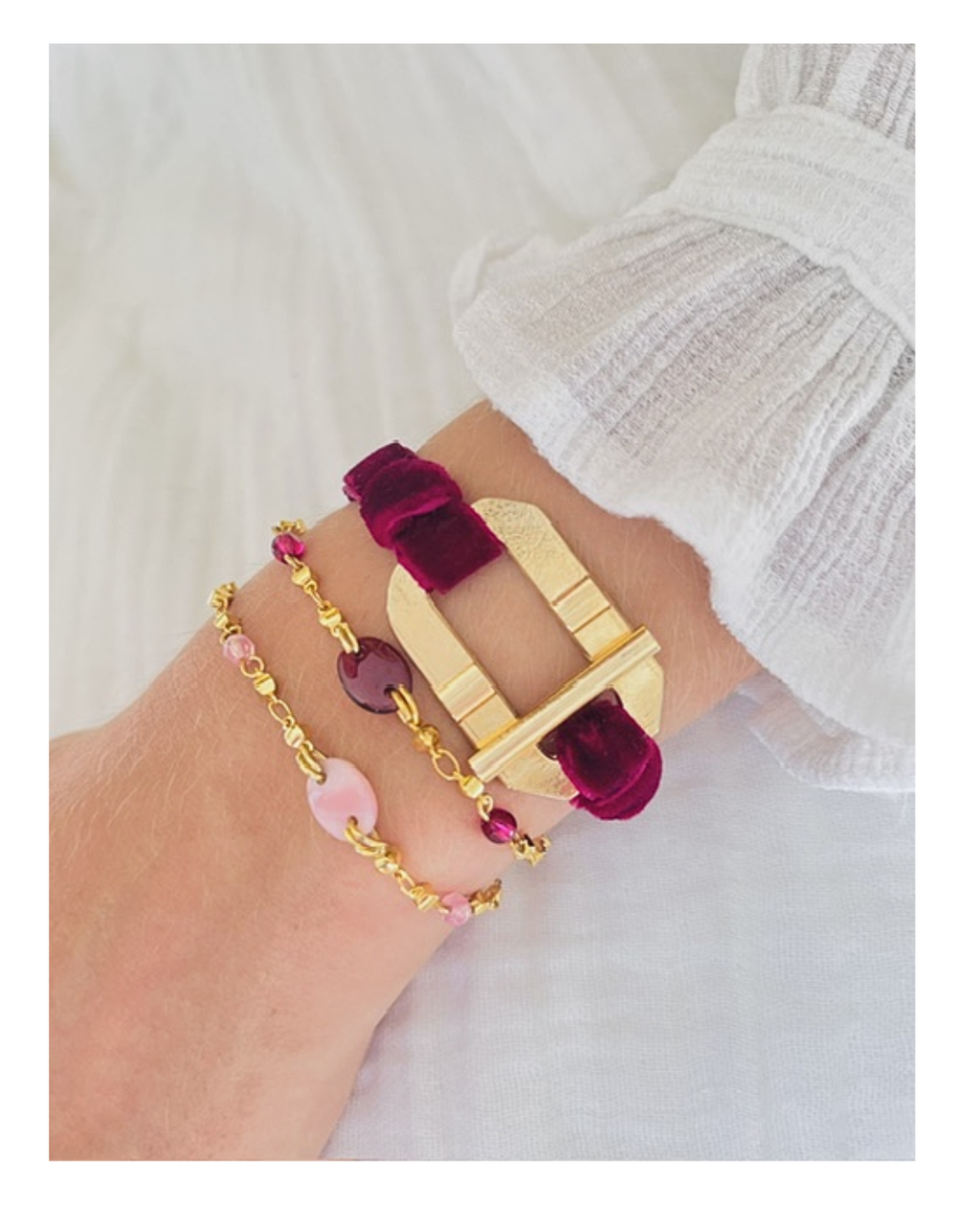 Bracelet tendance velours framboise
