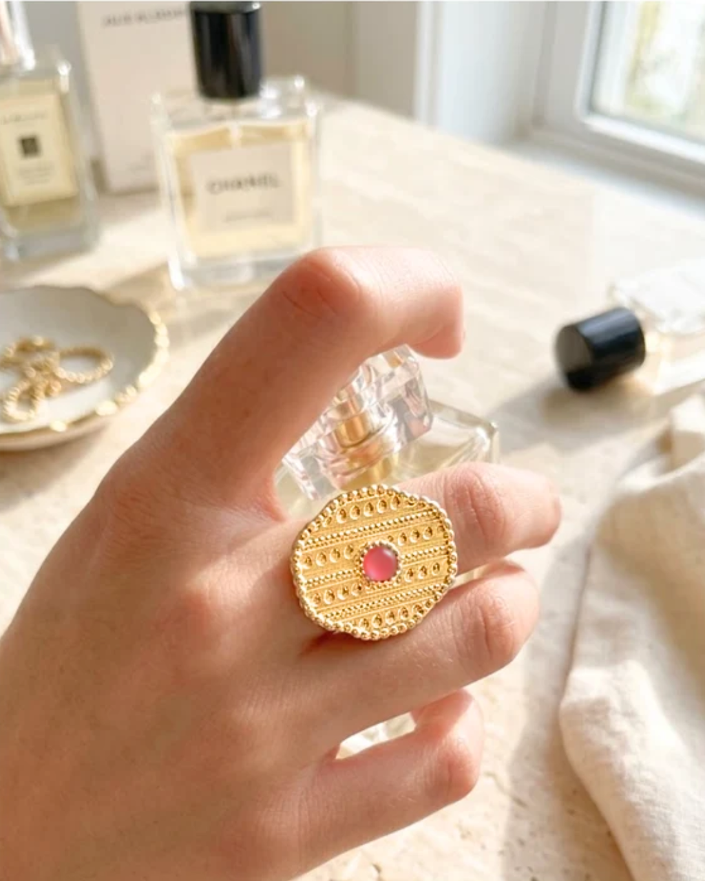 Bague femme perle cristal