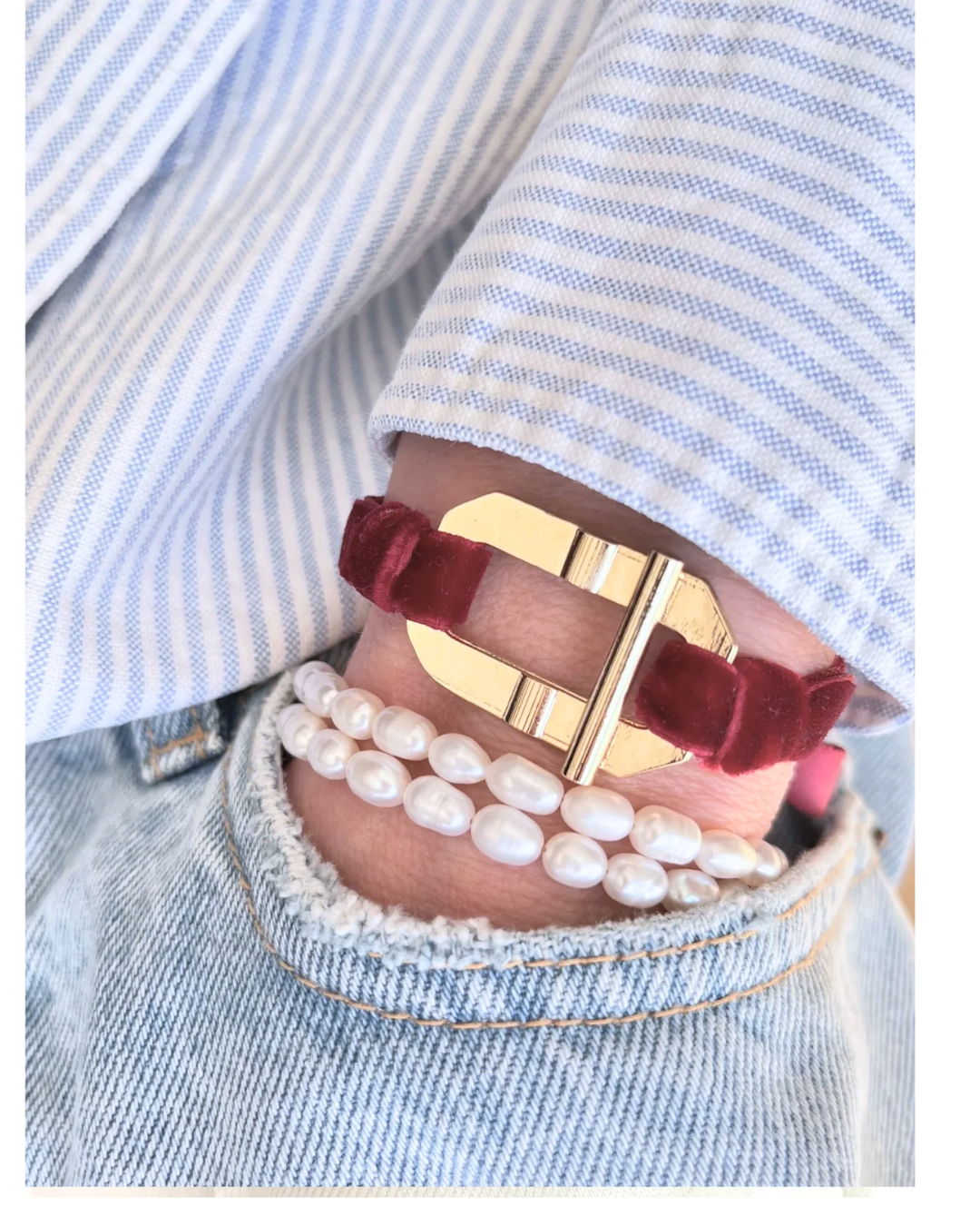Bracelet tendance velours framboise