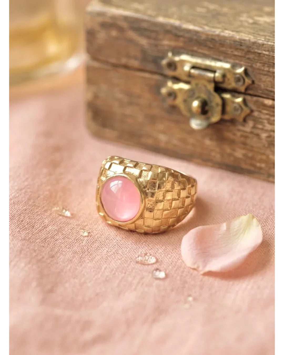 Bague ajustable pierre rose