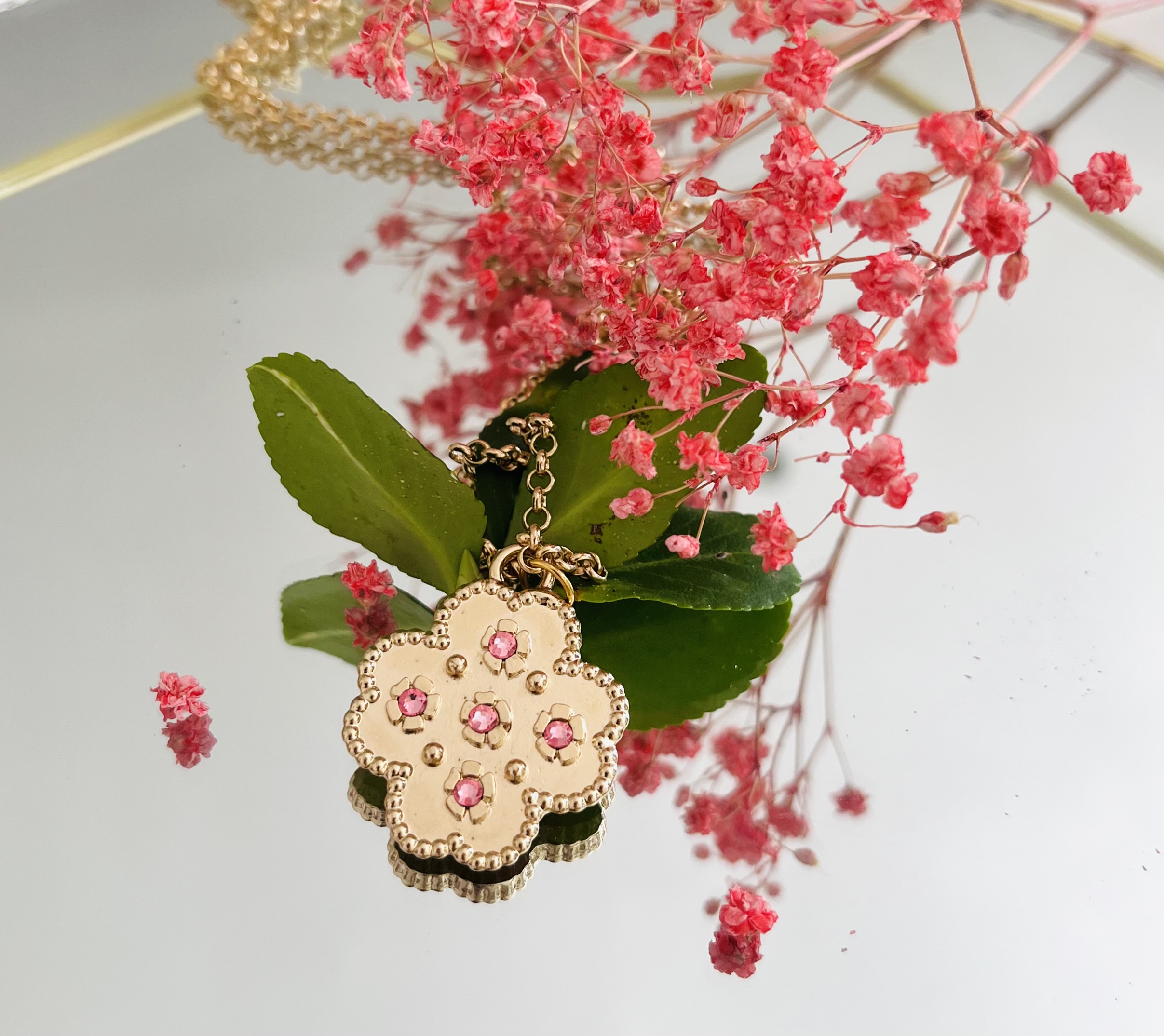 Collier femme perles cristal rose – Image 3