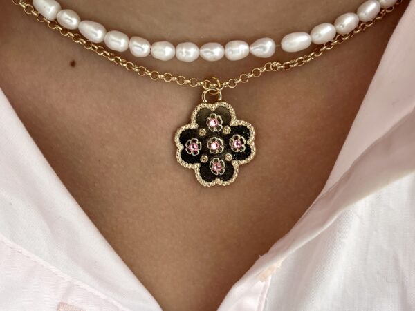 Collier femme perles cristal rose