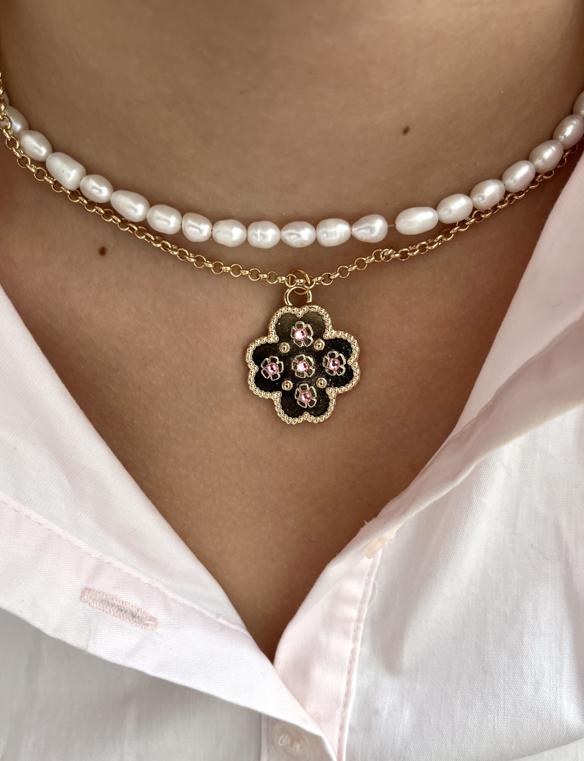 Collier femme perles cristal rose – Image 2