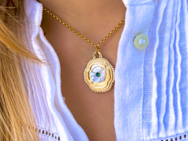 Collier tendance perle cristal vert émeraude