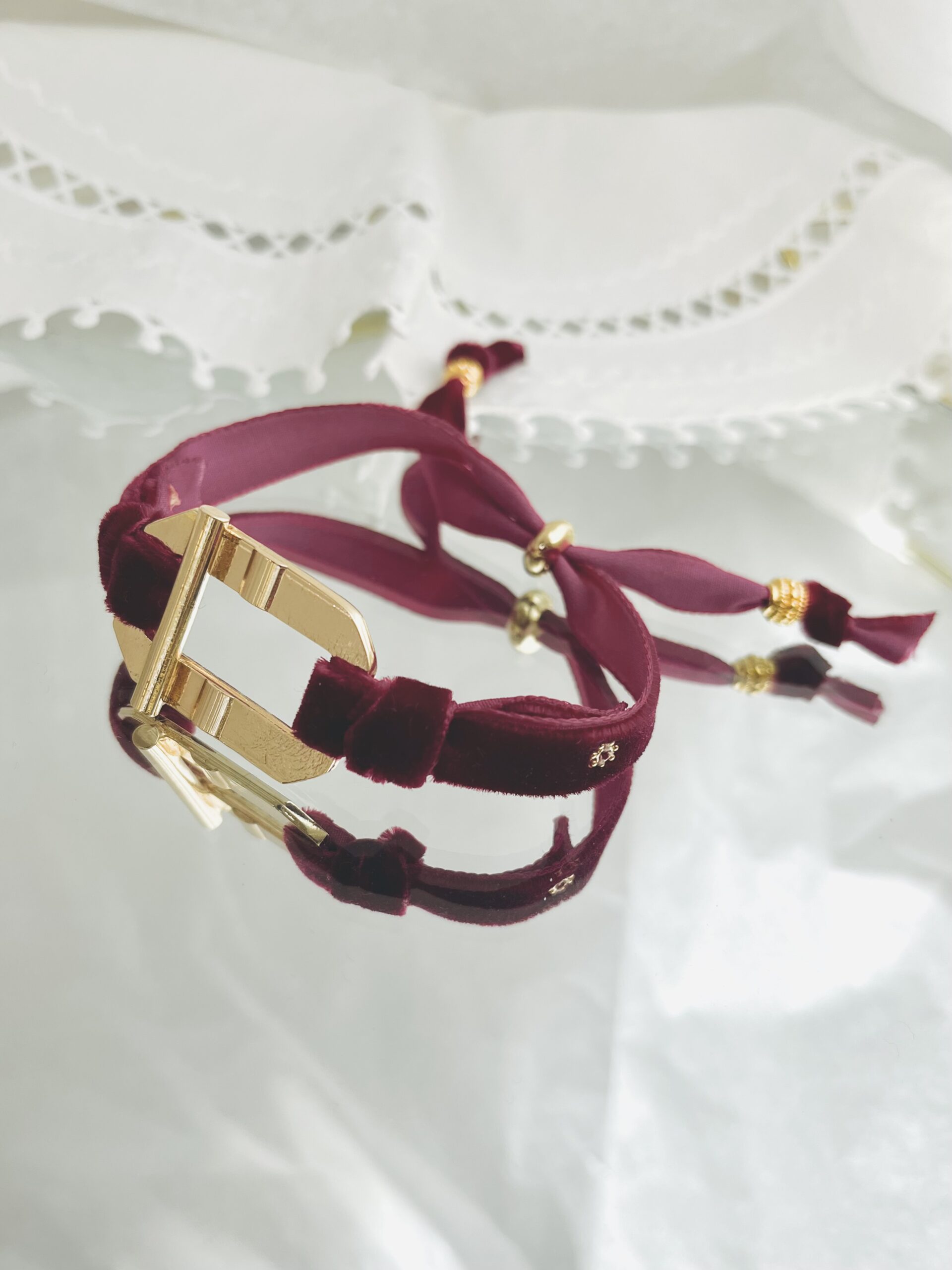 Bracelet doré velours bleu lagon – Image 2