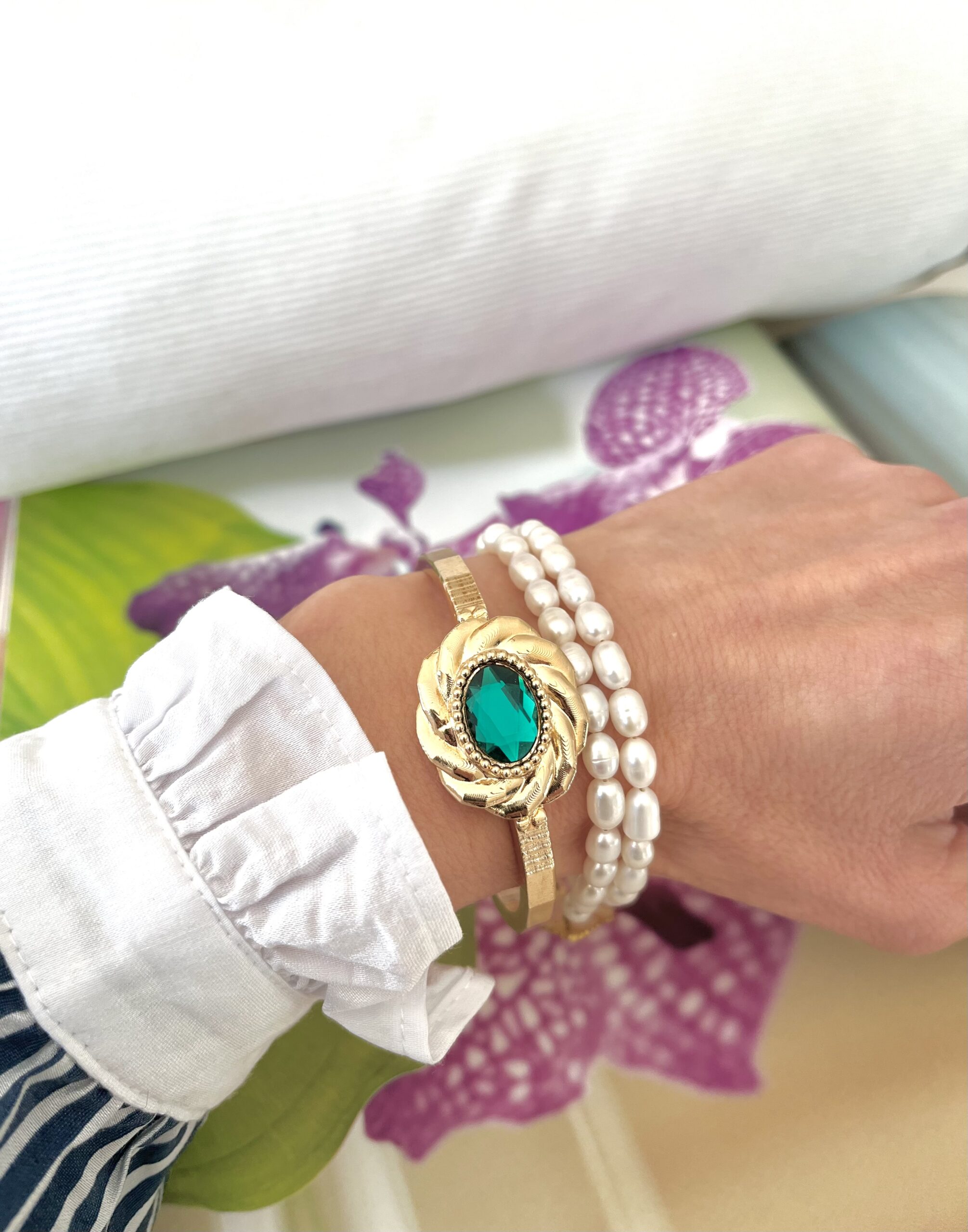 Bracelet manchette doré à l'or fin