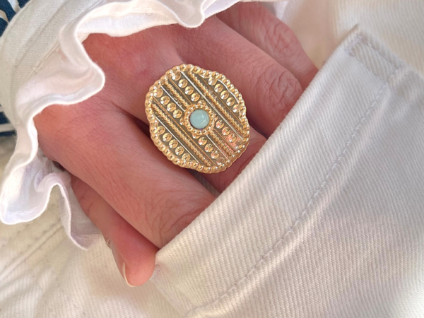 Bague femme & sa perle turquoise lumineuse