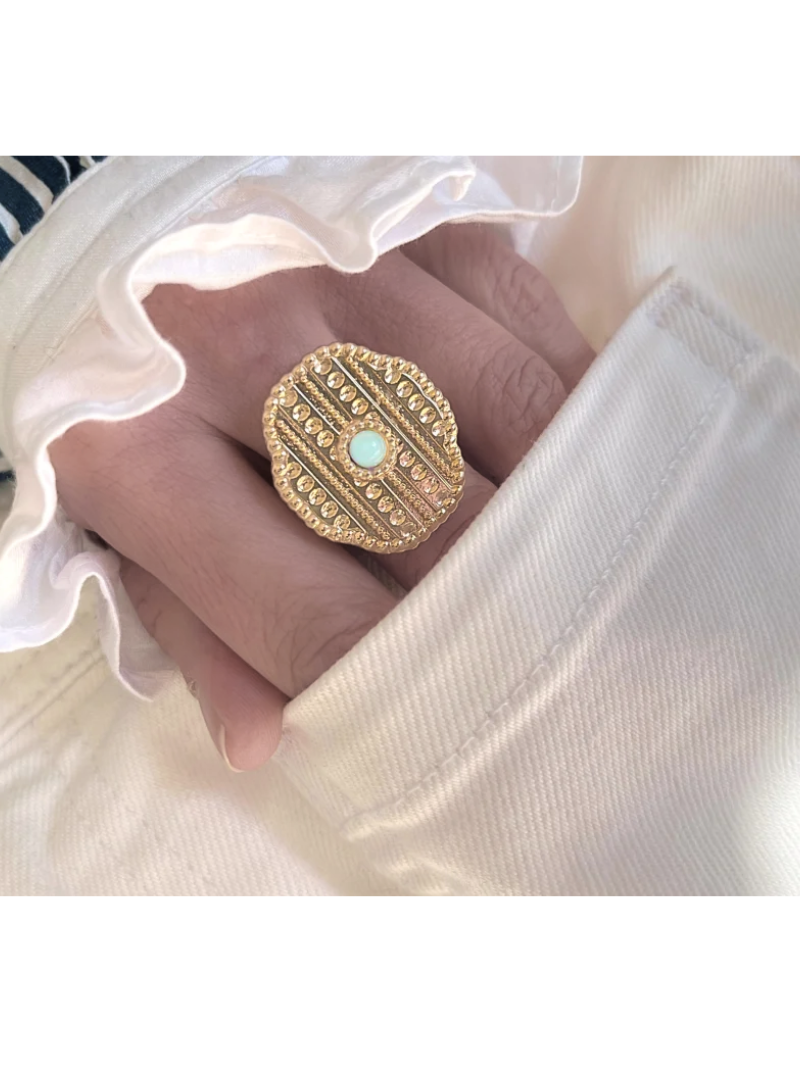 Bijou mode femme - Bague femme & sa perle turquoise lumineuse