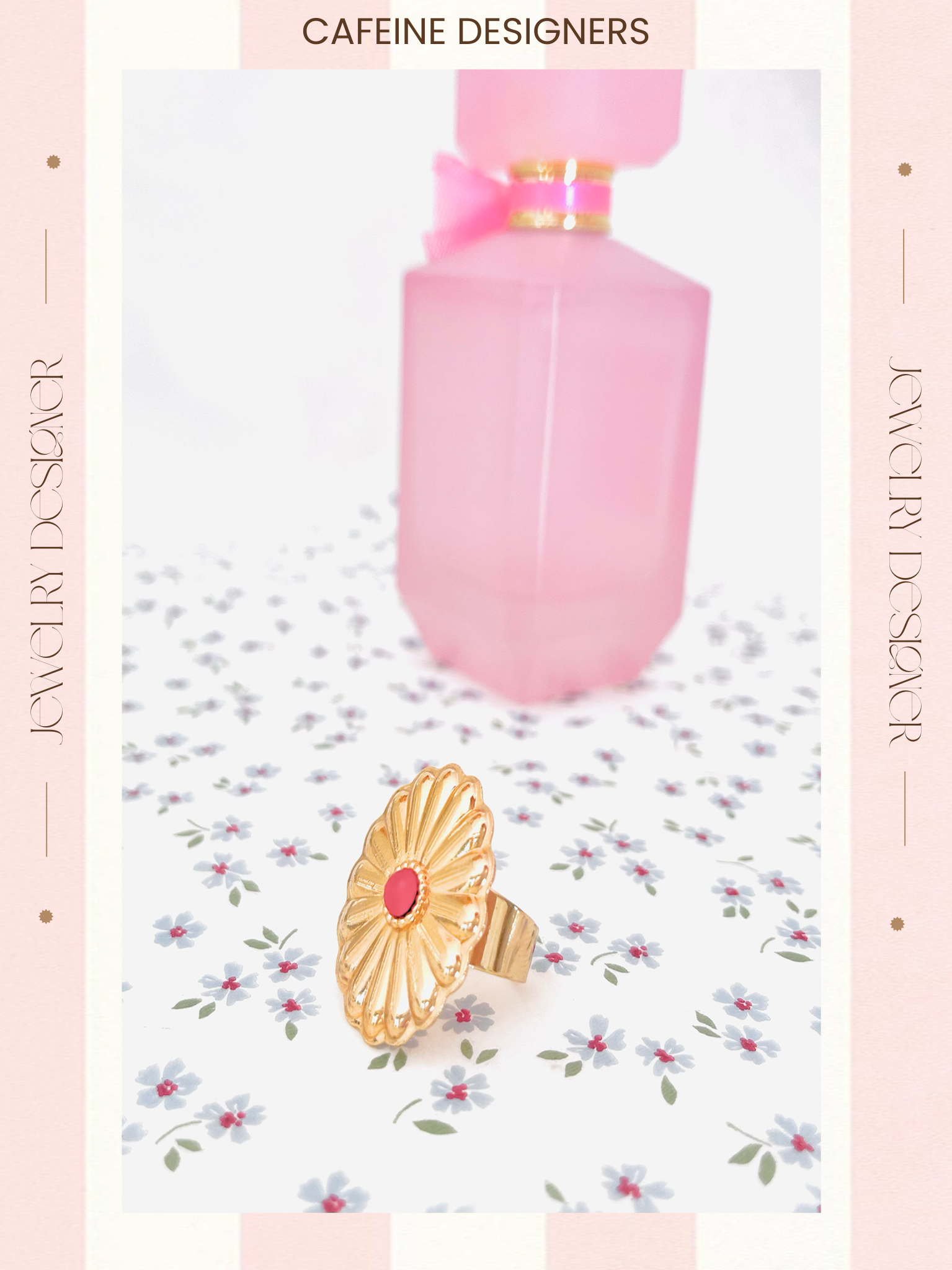 Bague femme plaqué or & sa perle framboise givrée