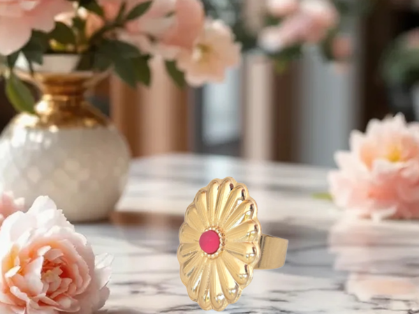 Bague femme & sa perle framboise lumineuse