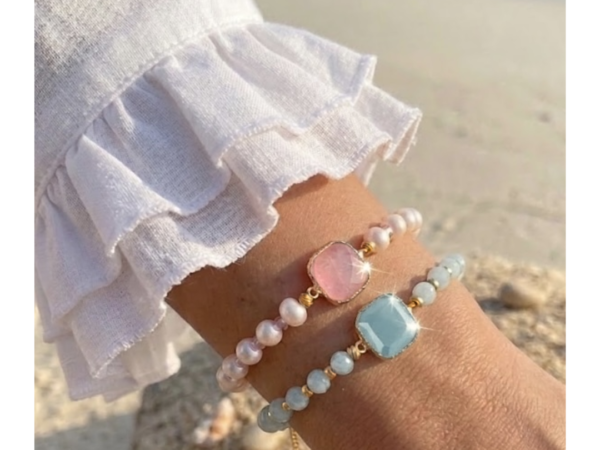 Bracelet perles femmes, perles d'eau douce & perle rose lumineuse